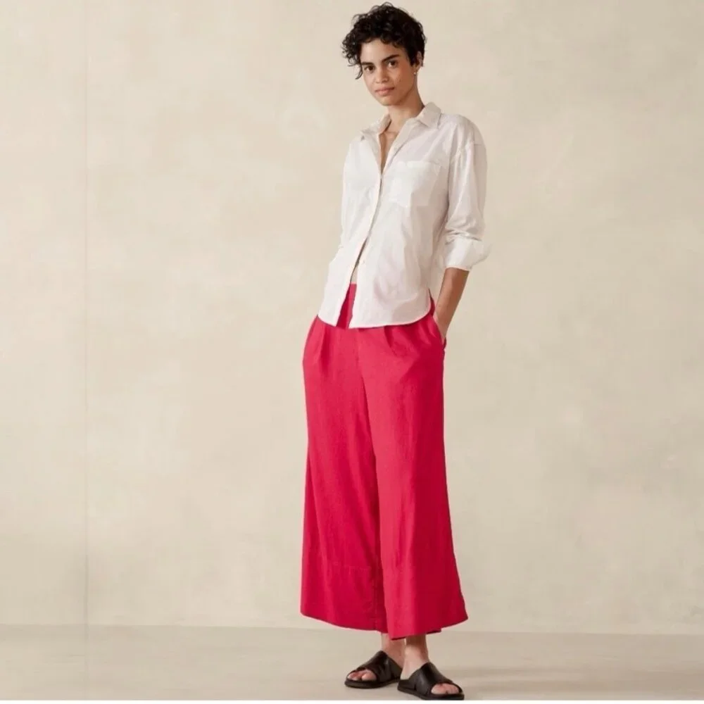 NWT Banana Republic L 14 Linen Blend Palazzo Pants Lagenlook Trousers Pull On